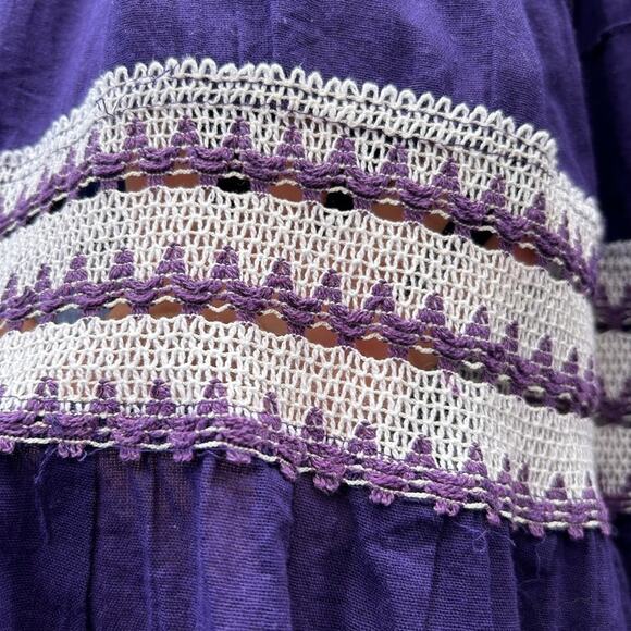 vintage purple cotton elastic waist full skirt - Picture 3 of 4